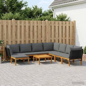 vidaXL 9 st Massief acaciahout & touw Naturel, Verzenden, Nieuw, Meer dan 8 zitplaatsen