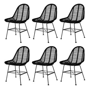 vidaXL Eetkamerstoelen 6 st natuurlijk rattan zwart, Verzenden, Nieuw, Zwart