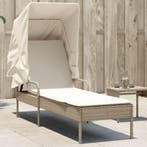 Ligbed met luifel poly rattan beige, Verzenden, Nieuw