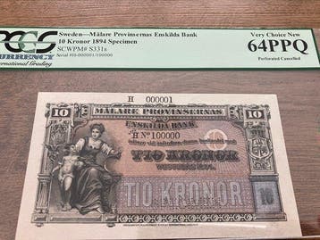 Zweden. - 10 Kronor 1894 - SPECIMEN - Pick S-331s