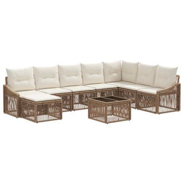 vidaXL Tuinbankenset 9 pcs Beige poly rattan, Verzenden, Nieuw, Meer dan 8 zitplaatsen