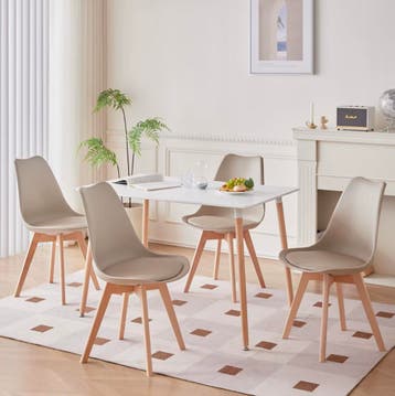 6x Scandinavische Stoelen Set - Beige / Zwart / Wit / Grijs, Overige kleuren, Verzenden, Nieuw, Vijf, Zes of meer stoelen