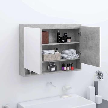 vidaXL Badkamerkast met spiegel 80x15x60 cm MDF betongrijs, Verzenden, Nieuw