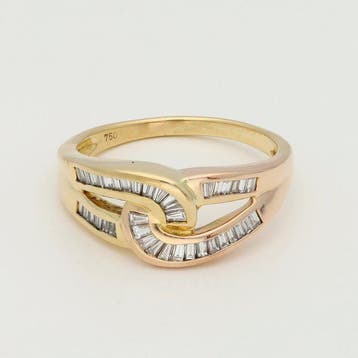 Ring - 18 karaat Geel goud, Roségoud - Baguette/Taperd, Sieraden, Tassen en Uiterlijk, Ringen, Nieuw