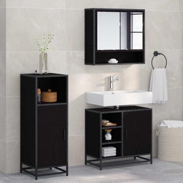 vidaXL Badkamermeubelset 3 st Zwart Eiken 35 x 37,5 x 100 cm, Verzenden, Nieuw, Overige typen