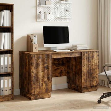 vidaXL Bureau Gerookt eiken 142,5 x 50 x 75 cm Bewerkt hout, Huis en Inrichting, Verzenden, Nieuw