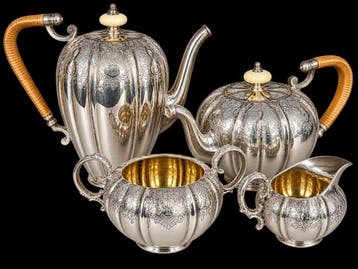 Elkington & Co. - Koffie- en theeservies (4) - .925 zilver -, Antiek en Kunst