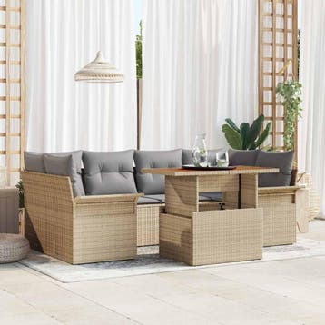 vidaXL Tuin Sofa Set 7 st beige en lichtgrijs, Verzenden, Nieuw, Rotan, 7 zitplaatsen