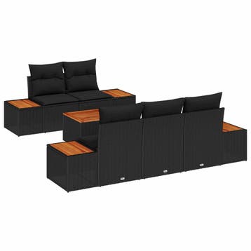 vidaXL Tuinbankenset 6 st Zwart Poly riet, Verzenden, Nieuw, Rotan, 6 zitplaatsen