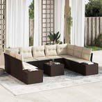 vidaXL Tuinbankenset met kussen 9 pcs Bruin en Crème, Verzenden, Nieuw, Rotan, Meer dan 8 zitplaatsen