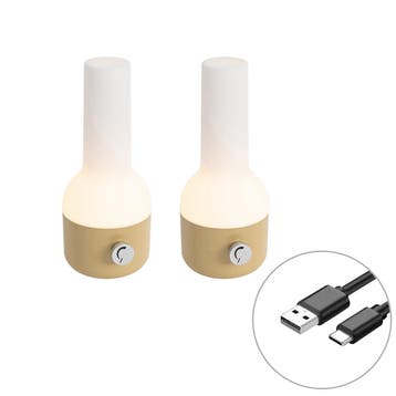 Set van 2 buiten tafellampen goud met wit incl. LED, Verzenden, Nieuw, Kunststof, Modern