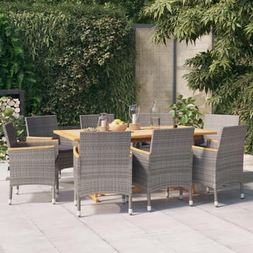 vidaXL 9-delige Tuinset met kussens grijs, Verzenden, Nieuw, 8 zitplaatsen, Tuinset