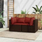 vidaXL Tuinhoekbanken met kussens 2 st poly rattan bruin, Verzenden, Nieuw