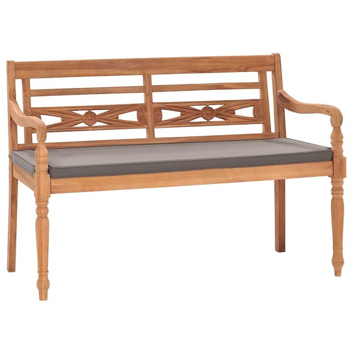 vidaXL Bank Batavia met donkergrijs kussen 120 cm massief, Tuin en Terras, Tuinbanken, Nieuw, Teakhout, Verzenden