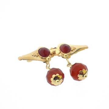 Vintage gouden broche met carneool, Gebruikt, Ophalen of Verzenden, Met edelsteen, Goud