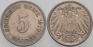 5 Pfennig 1910 F Kleinmunten-kaiserreich Grosser Adler, Verzenden