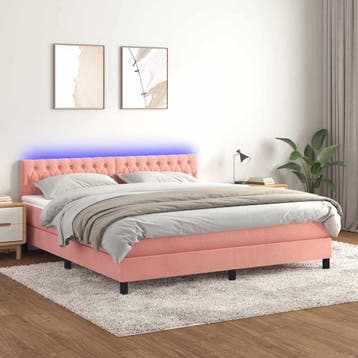 vidaXL Boxspring met matras en LED fluweel roze 180x200 cm, Eenpersoons, Verzenden, Nieuw, 80 cm