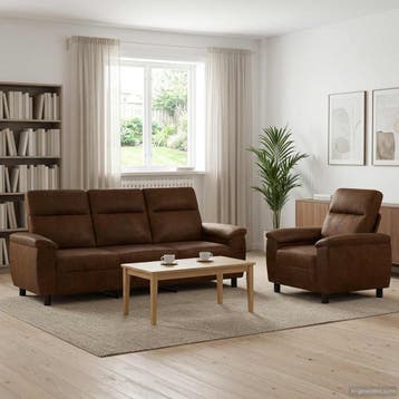 vidaXL Bankstel 2 st Bruin Nep Suede Leer, Huis en Inrichting, Banken | Bankstellen, Verzenden, Nieuw, 200 tot 250 cm