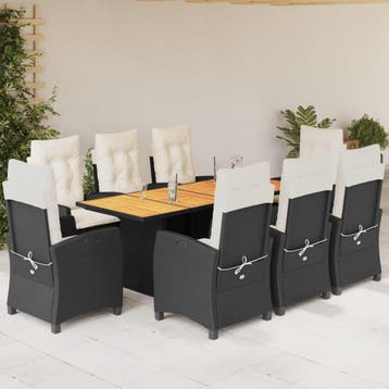 vidaXL 9-delige Tuinset poly rattan zwart, Verzenden, Nieuw, 8 zitplaatsen, Tuinset