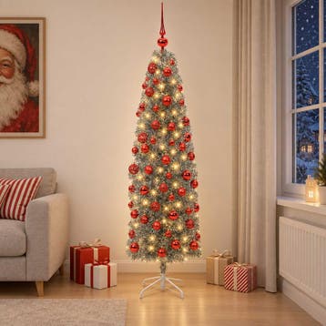 vidaXL Smalle kunstkerstboom met kerstballen 240 cm 300, Verzenden, Nieuw