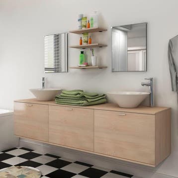 vidaXL 8-delige Badkamermeubelset met wastafel beige, Verzenden, Nieuw, Overige typen