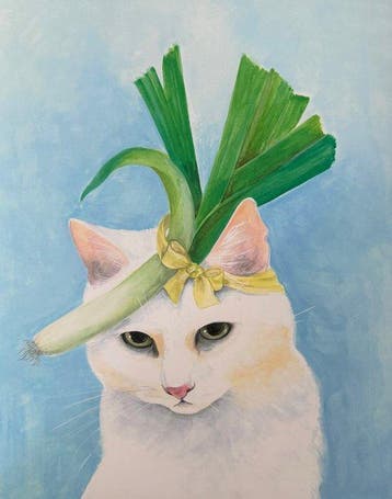 Isabelle Brent - “Cat in Chic Leek Hat”. - 40 x 32 cm.