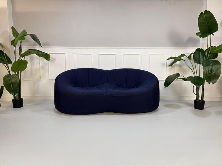 Ligne Roset Pumpkin Design Sofa Blauwe Stof 2-Zits, Huis en Inrichting, Banken | Bankstellen, Rechte bank, Zo goed als nieuw, Stof