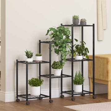 vidaXL Bloemenstandaard met wielen 83x25x83,5 cm ijzer zwart, Verzenden, Nieuw