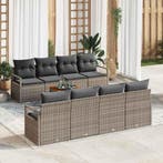 vidaXL Tuinbankenset met kussen 9 pcs Grijs poly rattan, Verzenden, Nieuw, Rotan, Meer dan 8 zitplaatsen