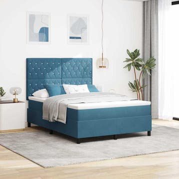 vidaXL Boxspringbed met matras Donkerblauw 140 x 200 cm, Verzenden, Nieuw, Stof