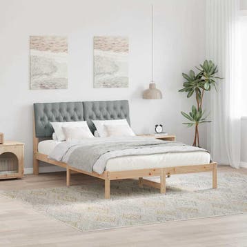 vidaXL Bedframe met Gevoerd Hoofdgedeelte Bruin 160 x 200 cm, Verzenden, Nieuw, Bruin, Hout