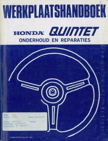 1981 Honda Quintet Werkplaatshandboek Onderhoud Reparaties, Verzenden