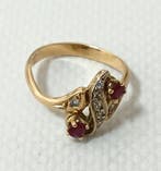 Ring - 18 karaat Geel goud Robijn - Diamant, Sieraden, Tassen en Uiterlijk, Ringen, Nieuw