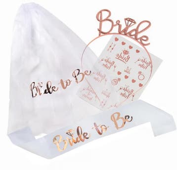 Bride to Be set rosé goud+sjerp+diadeem+sluier+tatoeages, Verzenden, Nieuw, Versiering, Geboorte of Huwelijk