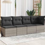 vidaXL Tuinbank 4-zits met kussens poly rattan grijs, Verzenden, Nieuw, Rotan