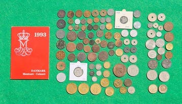 Denemarken. 100 coins 1730s/1990s inc 6 silver plus a 1993