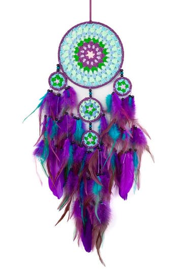Dromenvanger 5 Cirkels Paars Turquoise Dreamcatcher Veren Ma, Ophalen of Verzenden, Nieuw, Feestartikel, Carnaval