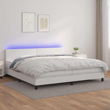 vidaXL Boxspring met matras en LED kunstleer wit 200x200 cm, Overige materialen, Verzenden, Wit, Overige maten