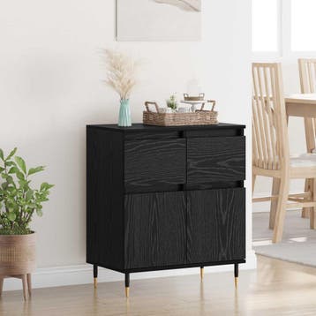 vidaXL Dressoir Zwart Eiken 60 x 35 x 70 cm Gemonteerd hout, Huis en Inrichting, Verzenden, Nieuw, Overige houtsoorten, Minder dan 50 cm