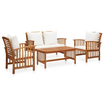 vidaXL 4-delige Loungeset met kussens massief acaciahout, Verzenden, Nieuw, Hout, Loungeset