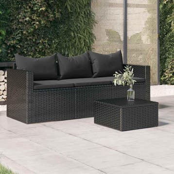 vidaXL Tuinbank 3-zits met kussens poly rattan zwart, Verzenden, Nieuw