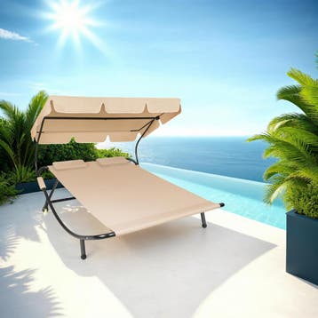 Ligbed voor 2 personen - zwart/beige, Tuin en Terras, Verzenden, Nieuw