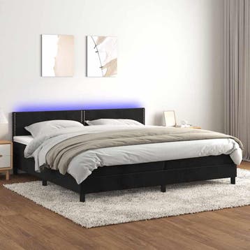 vidaXL Boxspring met matras en LED fluweel zwart 200x200 cm, Verzenden, Zwart, Overige maten, 200 cm