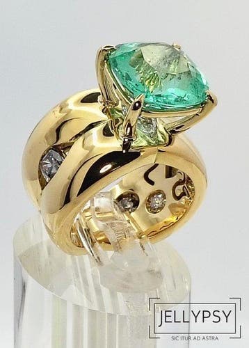 Ring - 18 karaat Geel goud Smaragd - Diamant - non, Nieuw