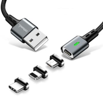 DrPhone iCON 2 Meter - 3 in 1 Magnetische Oplaadkabel Zwart, Verzenden, Nieuw