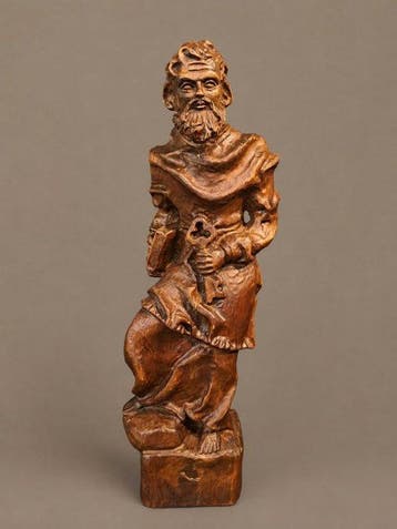 Beeld, Petrus sleutel drager van de hemel - 42.5 cm - Hout, Antiek en Kunst