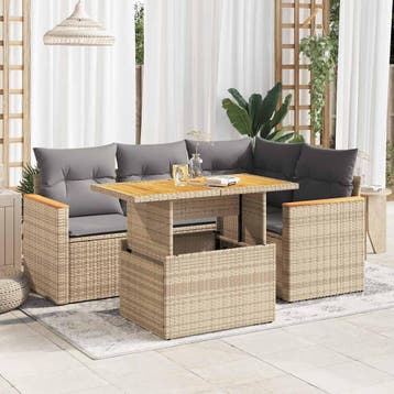 vidaXL 5-delige Loungeset met kussens poly rattan en, Verzenden, Nieuw, Loungeset