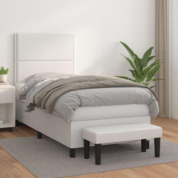vidaXL Boxspring met matras kunstleer wit 100x200 cm, Huis en Inrichting, Overige materialen, 100 cm, Eenpersoons, Verzenden