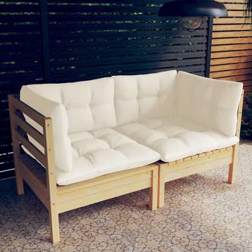vidaXL Tuinbank 2-zits met crèmekleurige kussens massief, Tuin en Terras, Verzenden, Nieuw