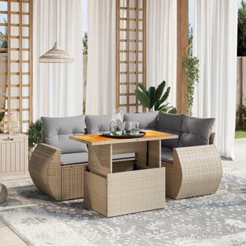 vidaXL 5-delige Loungeset met kussens poly rattan beige, Verzenden, Nieuw, Loungeset